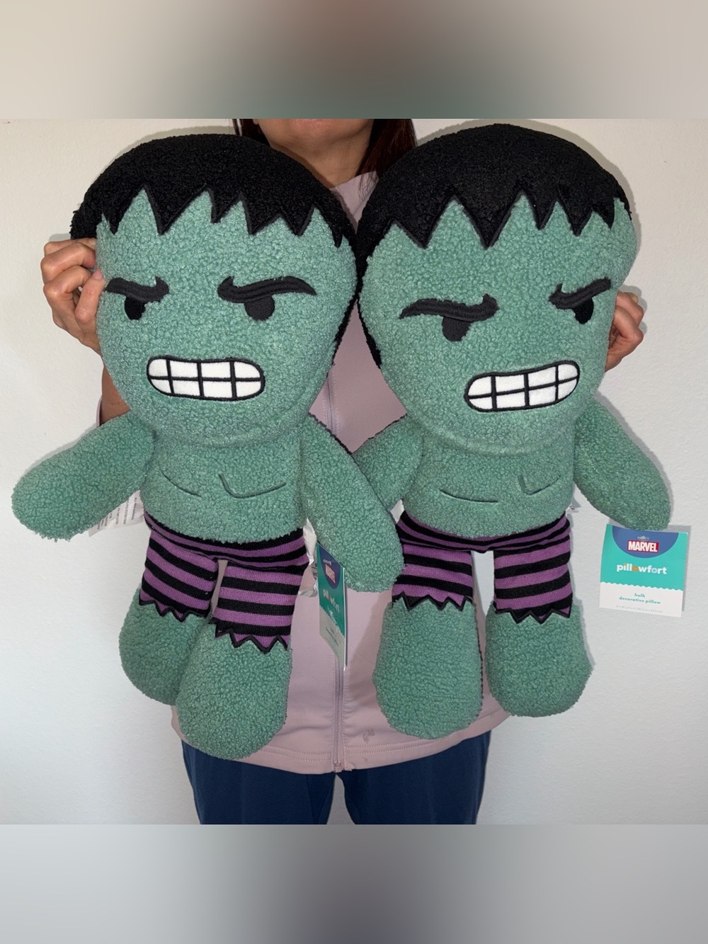 NWT Set of 2 Marvel Pillowfort Incredible Hulk Sherpa Plush Pillow Lot